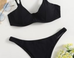 Solid Push Up Bikini Swimsuit