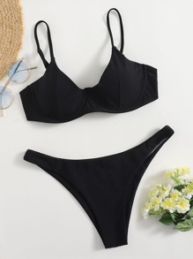 Solid Push Up Bikini Swimsuit