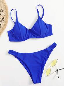 Solid Push Up Bikini Swimsuit