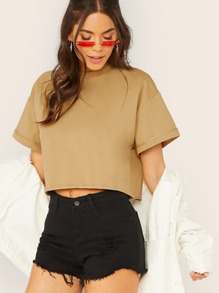 Solid Raw-Cut Boxy Cropped Tee