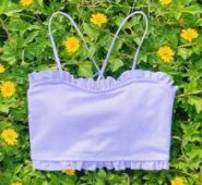 Solid Rib Frill Trim Bikini Top