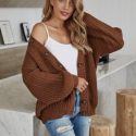 Solid Rib-Knit Button Up Cardigan