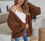 Solid Rib-Knit Button Up Cardigan