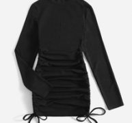 Solid Rib-Knit Ruched Drawstring Bodycon Dress