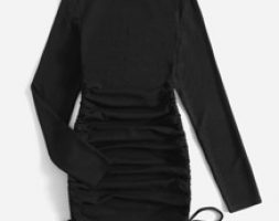 Solid Rib-Knit Ruched Drawstring Bodycon Dress