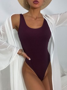 Solid Rib One Piece Swimsuit