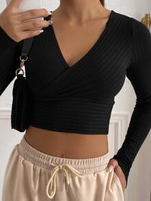 Solid Rib-knit Crop Tee