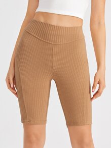 Solid Ribbed Biker Shorts