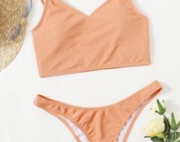 Solid Ribbed Bikini Swimsuit