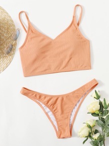 Solid Ribbed Bikini Swimsuit