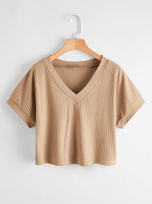 Solid Ribbed Crop Tee