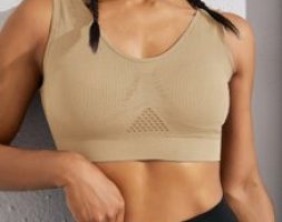 Solid Ribbed Eyelet Sports Bra
