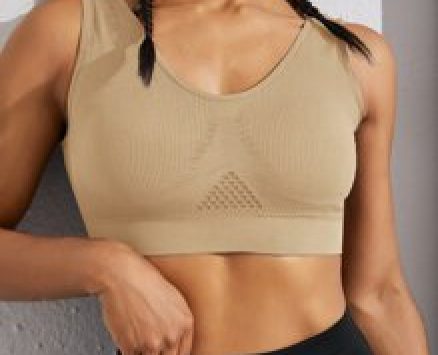 Solid Ribbed Eyelet Sports Bra