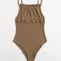 Solid Ribbed Frill Cami Bodysuit