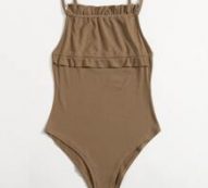 Solid Ribbed Frill Cami Bodysuit