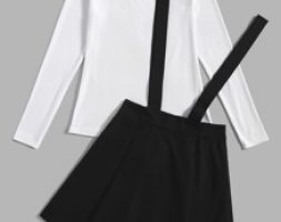 Solid Ribbed Tee & Pinafore Skirt