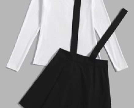 Solid Ribbed Tee & Pinafore Skirt