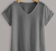 Solid Roll Up Sleeve Blouse