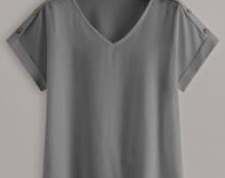 Solid Roll Up Sleeve Blouse