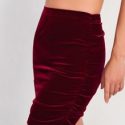 Solid Ruched Velvet Bodycon Skirt