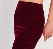 Solid Ruched Velvet Bodycon Skirt