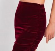 Solid Ruched Velvet Bodycon Skirt