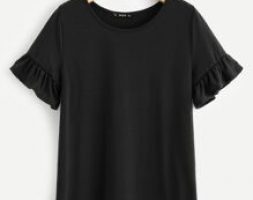 Solid Ruffle Cuff Top