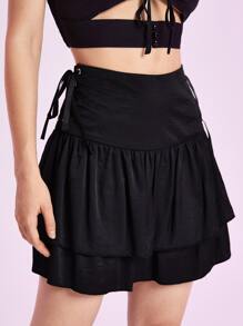 Solid Ruffle Hem Skirt