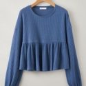 Solid Ruffle Hem Waffle Knit Tee