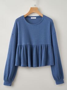 Solid Ruffle Hem Waffle Knit Tee