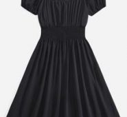 Solid Shirred A Line Dress