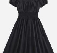 Solid Shirred A Line Dress