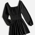 Solid Shirred Ruched Bust Dress