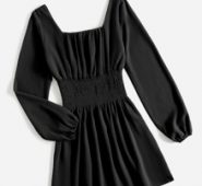 Solid Shirred Ruched Bust Dress