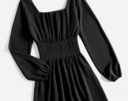 Solid Shirred Ruched Bust Dress