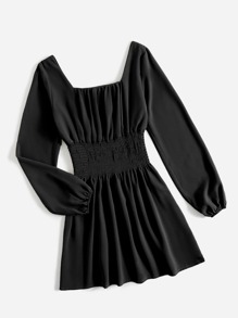 Solid Shirred Ruched Bust Dress