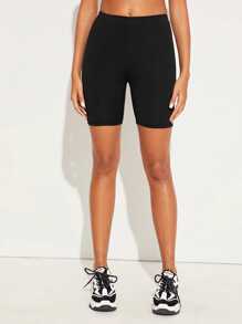 Solid Skinny Sports Biker Shorts