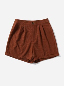 Solid Slant Pocket Corduroy Shorts