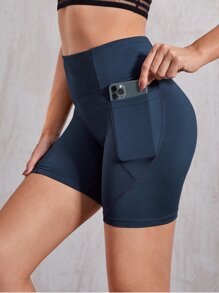 Solid Sports Shorts With Phone Pocket