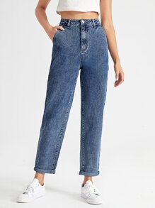 Solid Straight Leg Jeans