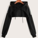 Solid Super Crop Drawstring Hoodie