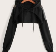 Solid Super Crop Drawstring Hoodie