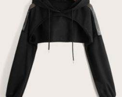 Solid Super Crop Drawstring Hoodie