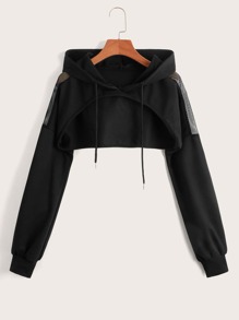 Solid Super Crop Drawstring Hoodie