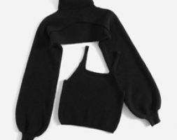 Solid Super Crop Sweater & Knit Cami Top