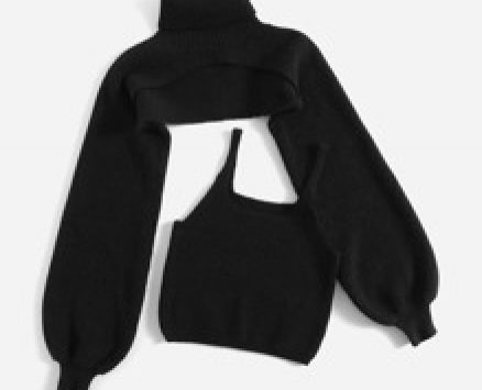 Solid Super Crop Sweater & Knit Cami Top