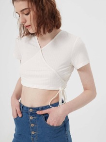 Solid Surplice Crop Top