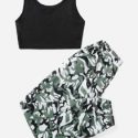 Solid Tank Top & Camo Print Pants