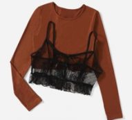 Solid Tee & Mesh Cami Top