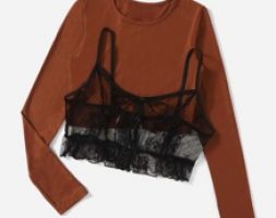 Solid Tee & Mesh Cami Top